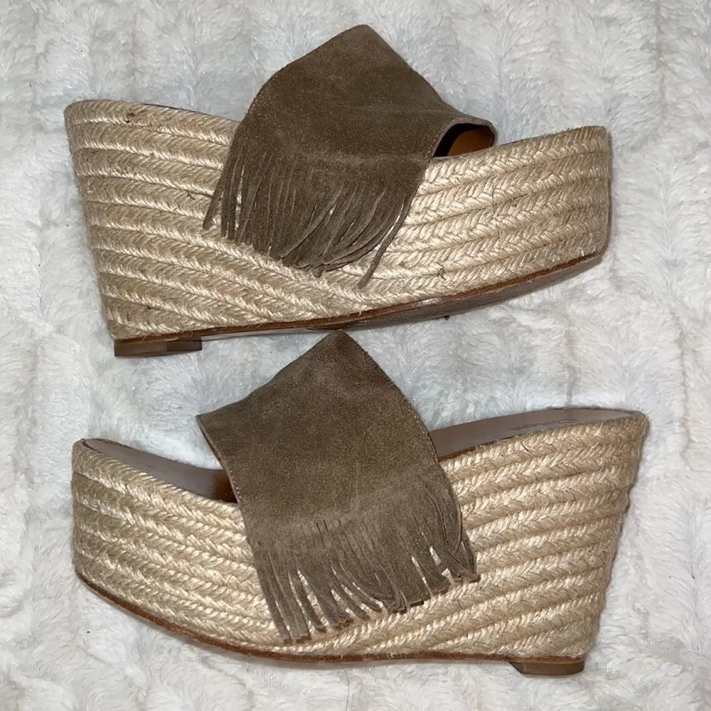 Chloe Platform Suede Fringe Espadrilles Size EU 37/ US 7